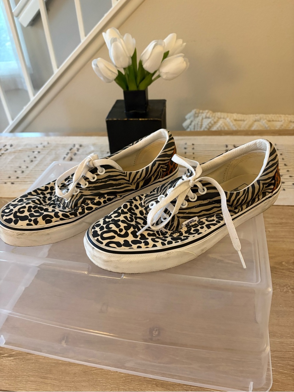 Vans Mixed Animal Print Low Tops - Black & Cream